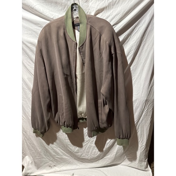 Tulliano Other - Tulliano Mens 100% Silk Bomber Jacket Taupe Brown Full Zip Lightweight XLT